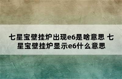 七星宝壁挂炉出现e6是啥意思 七星宝壁挂炉显示e6什么意思